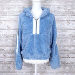 BP Womens Soft Sherpa Hoodie S 1/4 Zip Blue White 561A